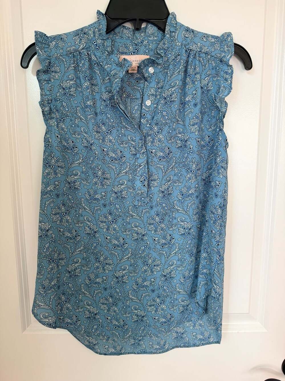 Philosophy Republic Clothing Blue Paisley Print Flutter Sleeve Blouse XS